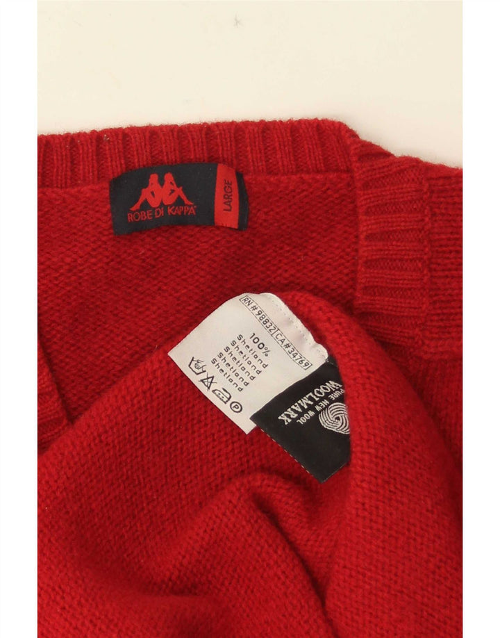 Kappa Mens V-Neck Jumper Sweater Large Red Wool