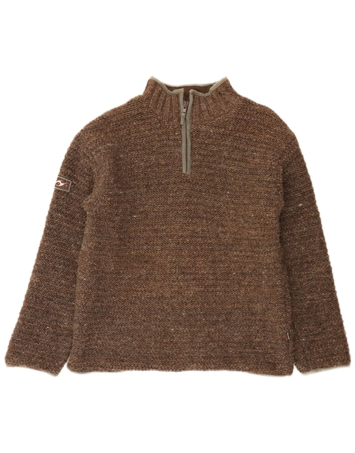 Pachamama Mens Zip Neck Jumper Sweater Large Brown Wool