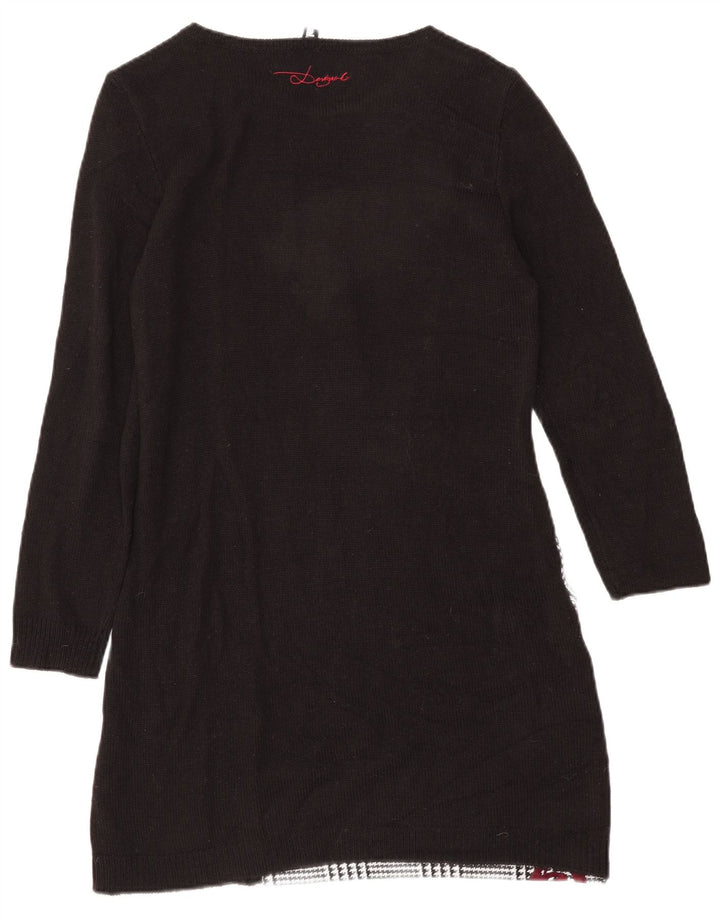 DESIGUAL Womens Graphic Jumper Dress EU 42 Large Black Houndstooth