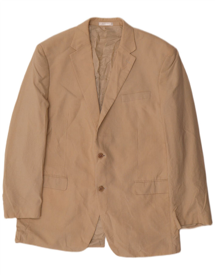 Chaps Mens 2 Button Blazer Jacket UK 44 2XL Beige Pinstripe Cotton