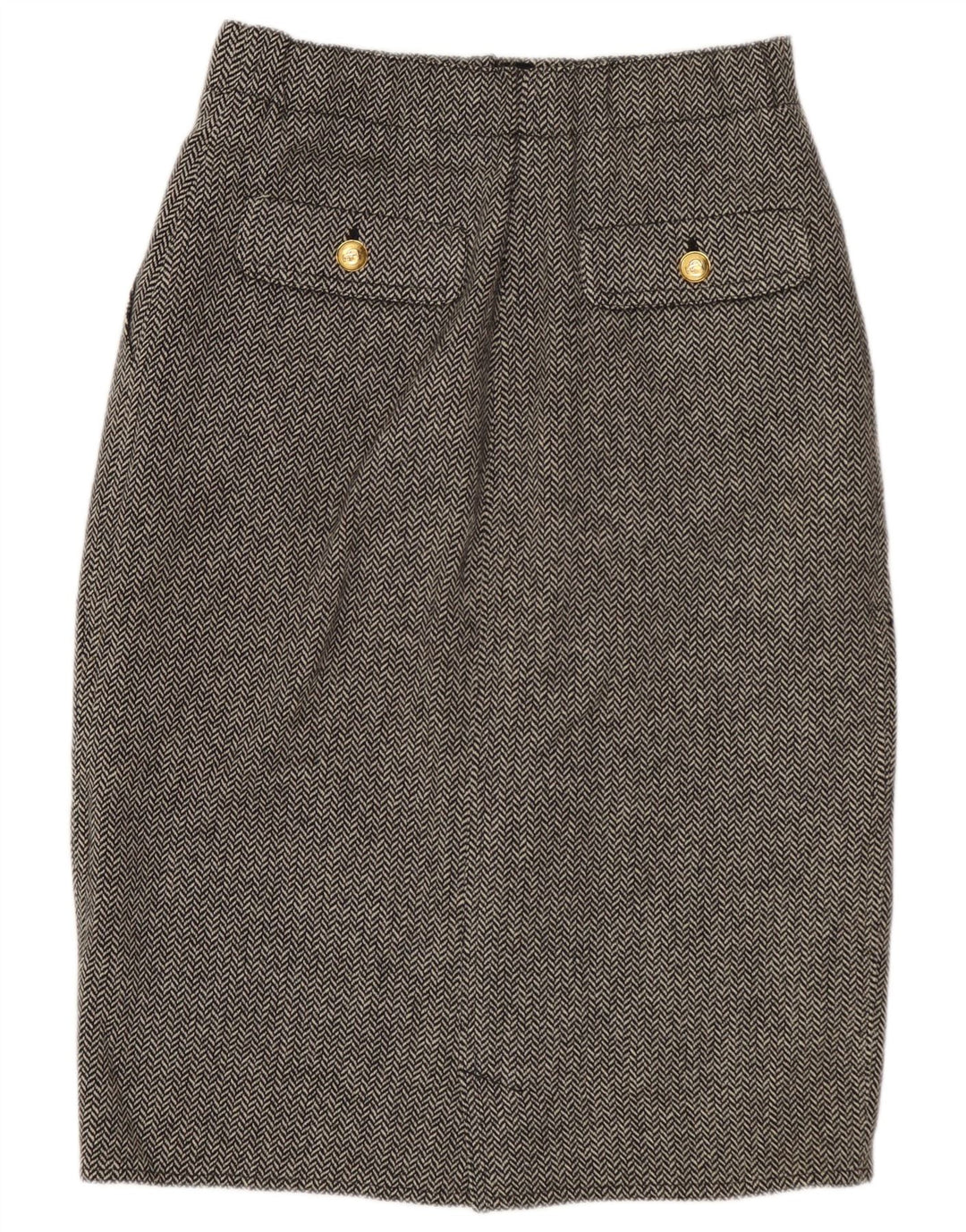 Les Copains Womens Straight Skirt W26 Small Grey Herringbone Wool
