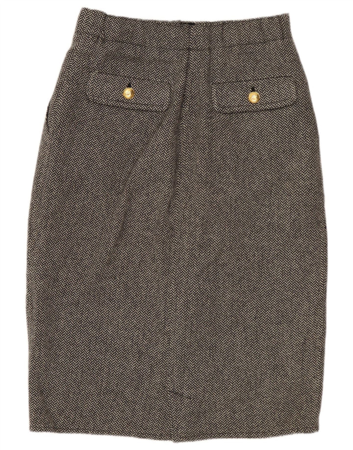 Les Copains Womens Straight Skirt W26 Small Grey Herringbone Wool