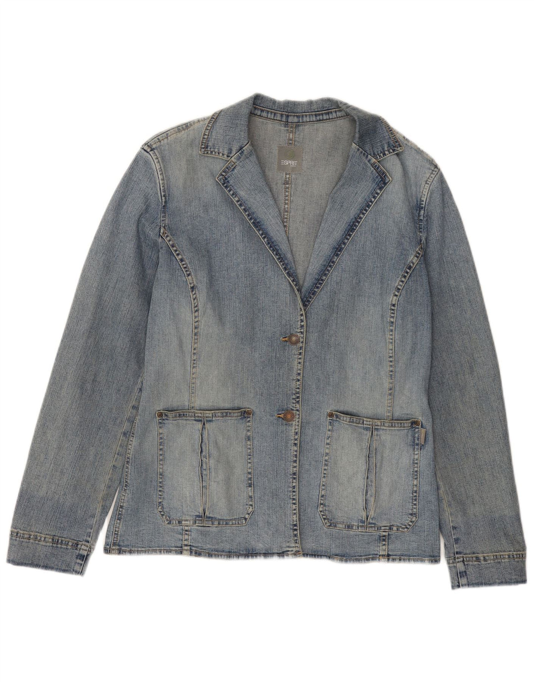 ESPRIT Dame 2-knaps denim blazerjakke UK 16 Stor blå bomuld