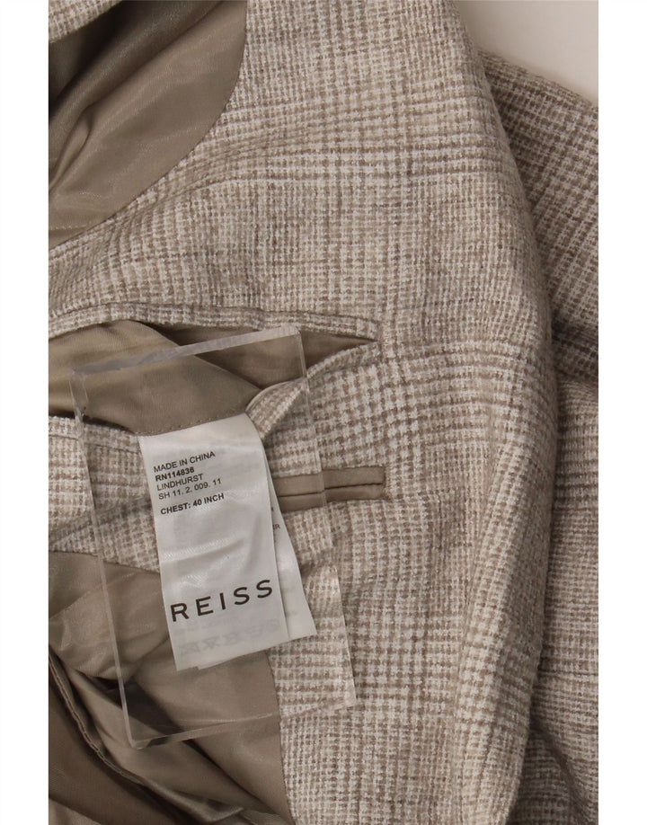 Giacca blazer da uomo a 2 bottoni Reiss UK 40 grande poliestere a quadri grigi