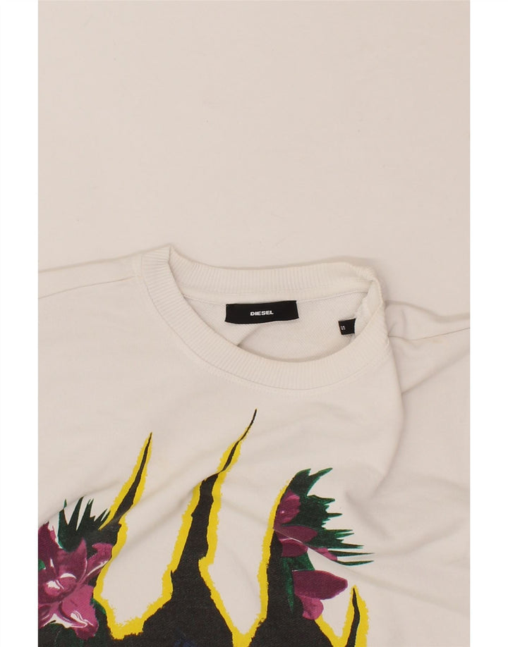 DIESEL Womens Oversized Graphic Sweatshirt Jumper UK 10 Small White Cotton Vintage Diesel and Second-Hand Diesel from Messina Hembry 