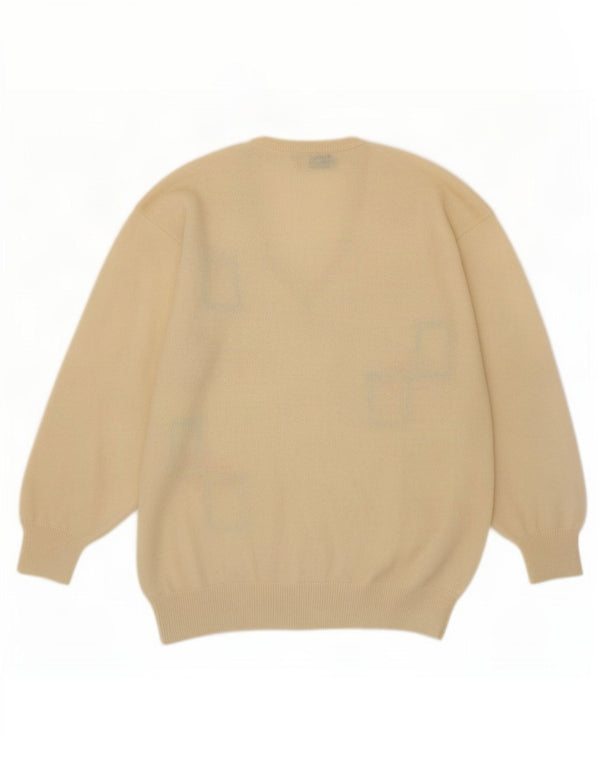 Pringle Mens V-Neck Jumper Sweater Large Beige Geometric New Wool
