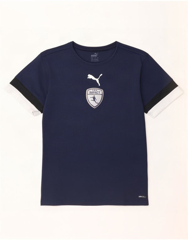 Puma Boys Graphic T-Shirt Top 13-14 Years Navy Blue Colourblock Poliester