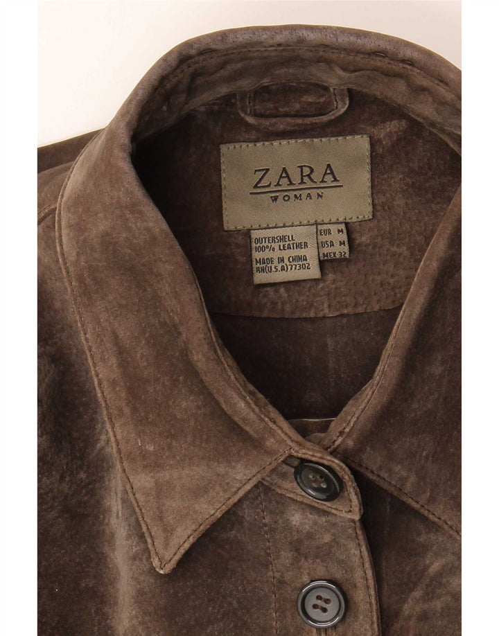 Zara Womens Suede Jacket UK 14 Medium Brown Leather