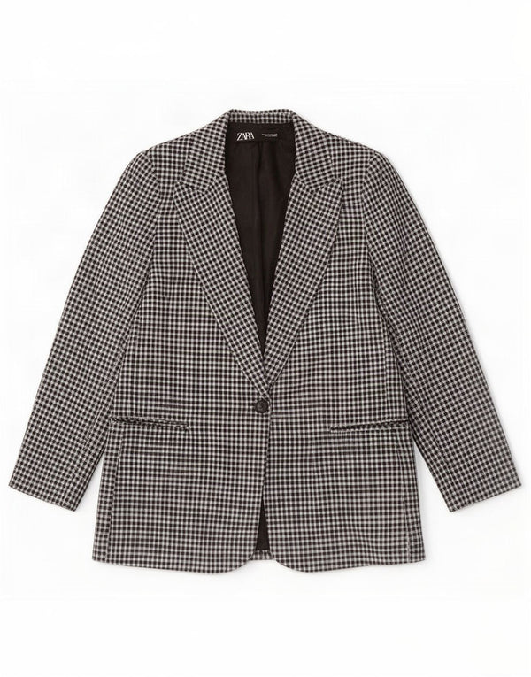 Zara Womens 1 Button Blazer Jacket EU 40 Medium Black Gingham