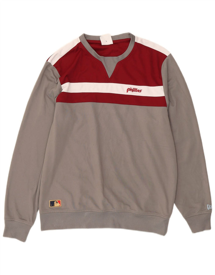 NEW ERA Mens Cooperstown Sweatshirt Jumper Large Grey Colourblock