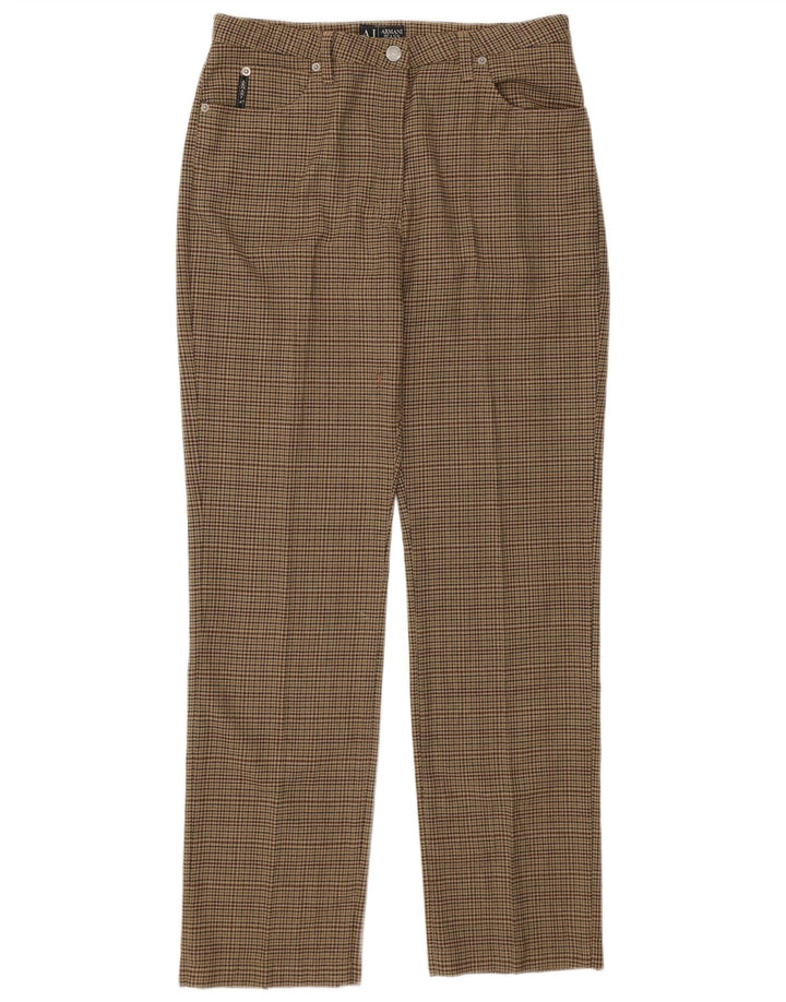 Armani Womens Straight Casual Trousers W31 L30 Green Houndstooth Polyester