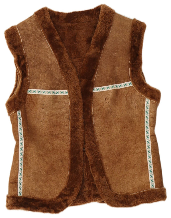 Vintage Dame Shearling Gilet UK 12 Medium Brown Geometric