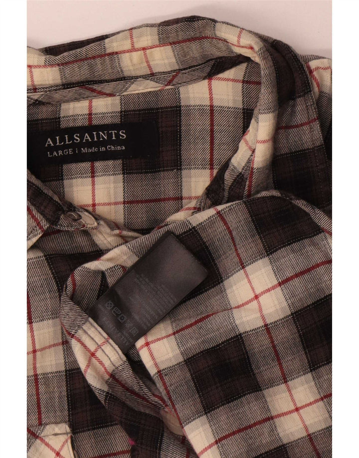All Saints Mens Flannel Shirt Large Black Check Cotton
