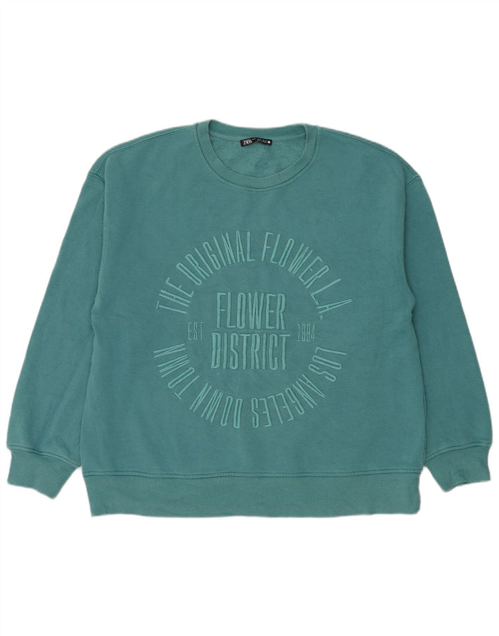 Zara Womens Graphic Oversized Sweatshirt Jumper UK 10 Small Blue Cotton
