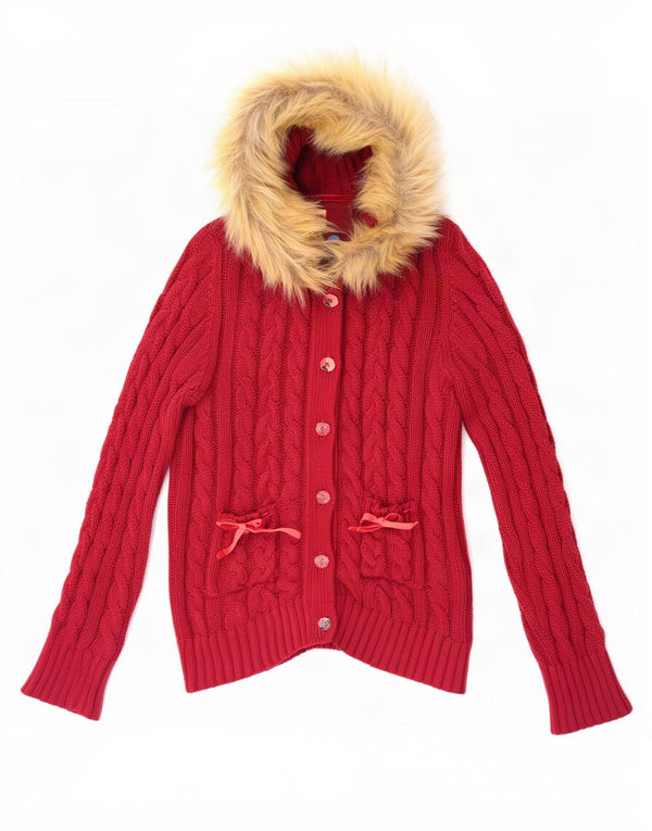 Joe Browns Suéter tipo cárdigan con capucha para mujer UK 46 Grande Algodón granate