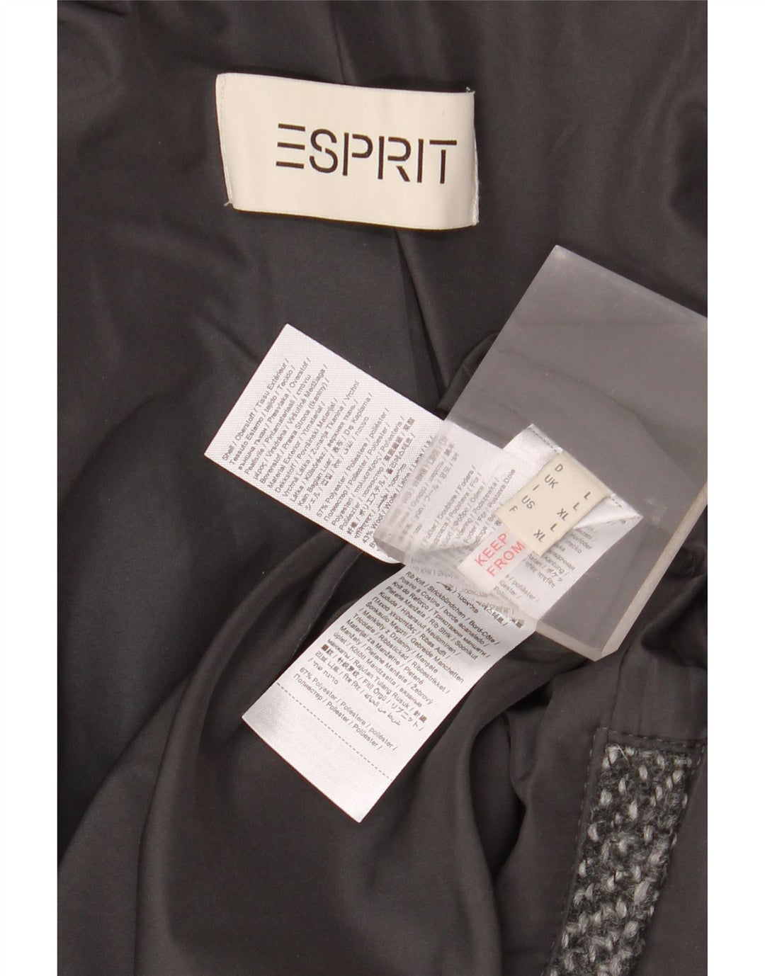 Esprit Womens Hooded Overcoat UK 16 Large Grey Flecked Polyester