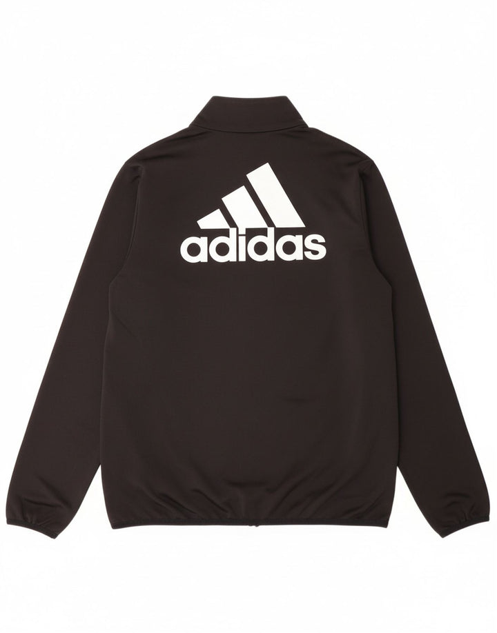 ADIDAS Boys Graphic Tracksuit Top Jacket 13-14 Years Black Polyester