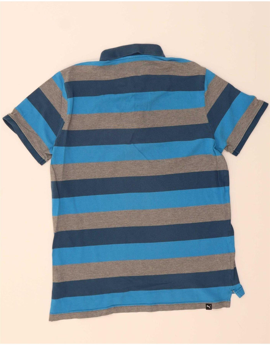 PUMA Mens Polo Shirt Large Blue Striped Cotton