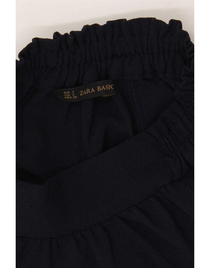Zara Mujer Falda Acampanada Small W26 Poliéster Azul Marino