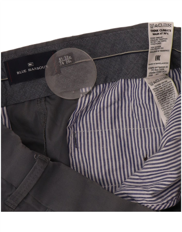 Marks & Spencer Mens Blue Harbour Straight Chino Trousers W32 L29 Grey