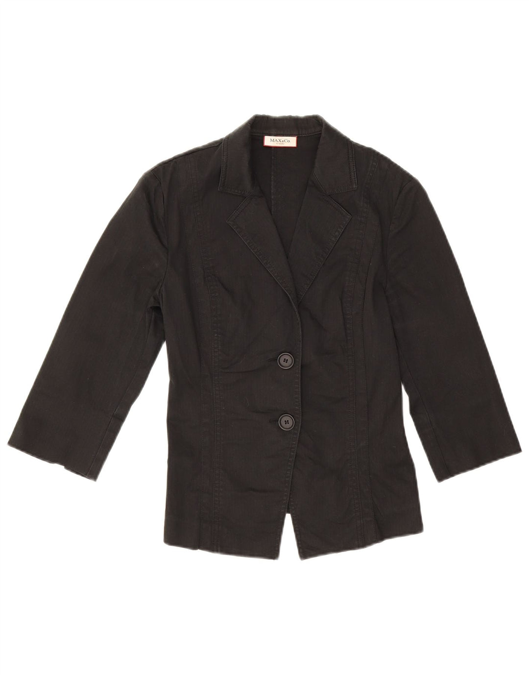 Max & Co. Womens 2 Button 3/4 Sleeve Blazer Jacket UK 6 XS Black Cotton