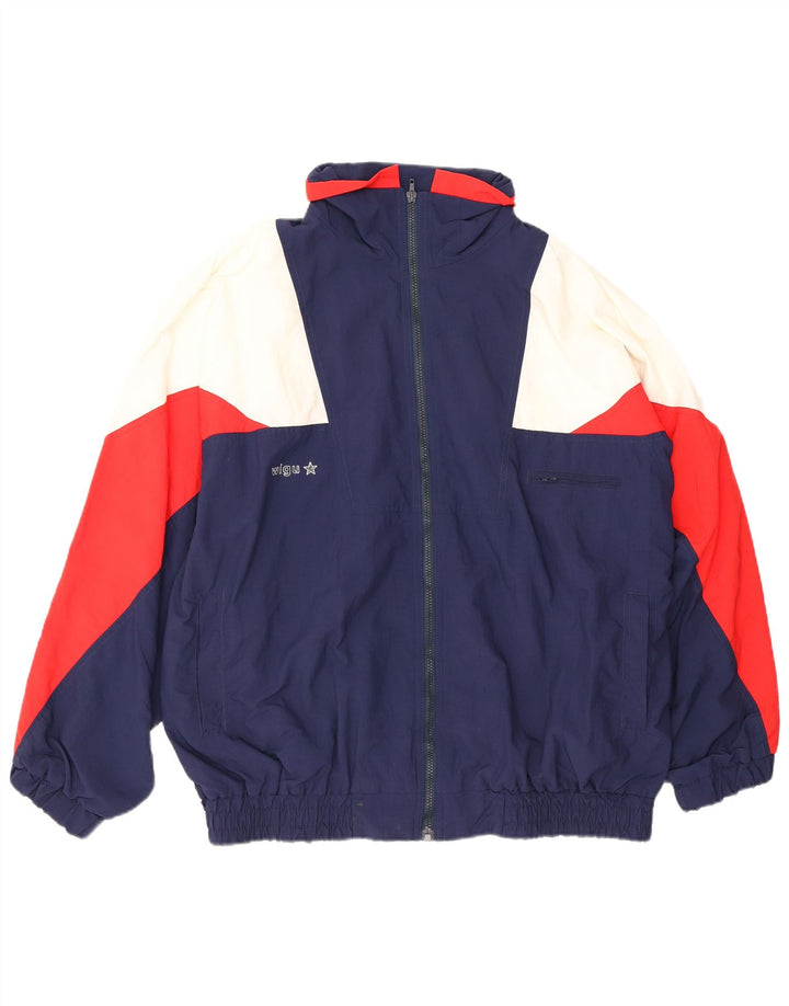 Giacca da ginnastica vintage da uomo XL in poliammide color block blu navy