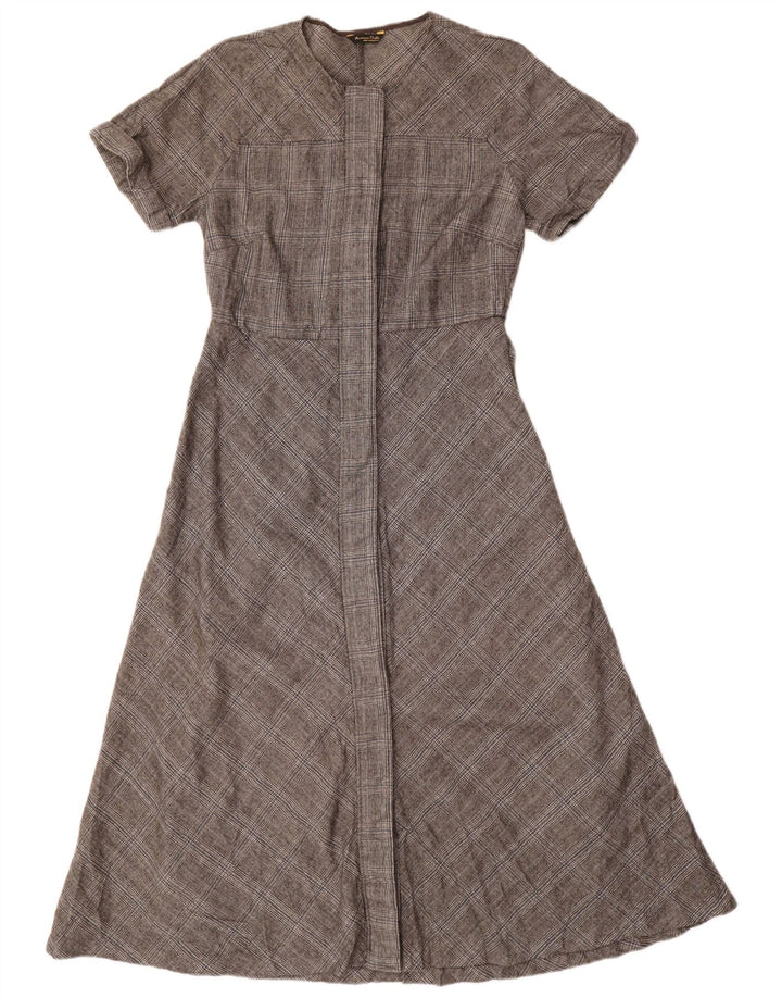Massimo Dutti Damen A-Linien-Kleid EU 40 Mittelgraue Hahnentritt-Wolle