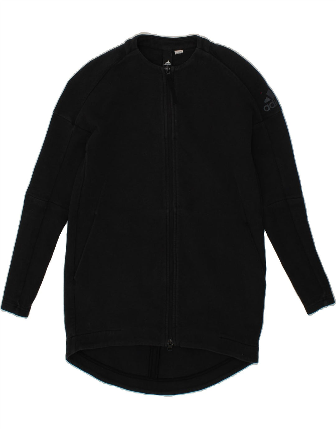 ADIDAS Womens Graphic Longline Tracksuit Top Jacket UK 10 Small Black Vintage Adidas and Second-Hand Adidas from Messina Hembry 