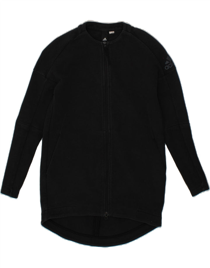 ADIDAS Womens Graphic Longline Tracksuit Top Jacket UK 10 Small Black Vintage Adidas and Second-Hand Adidas from Messina Hembry 