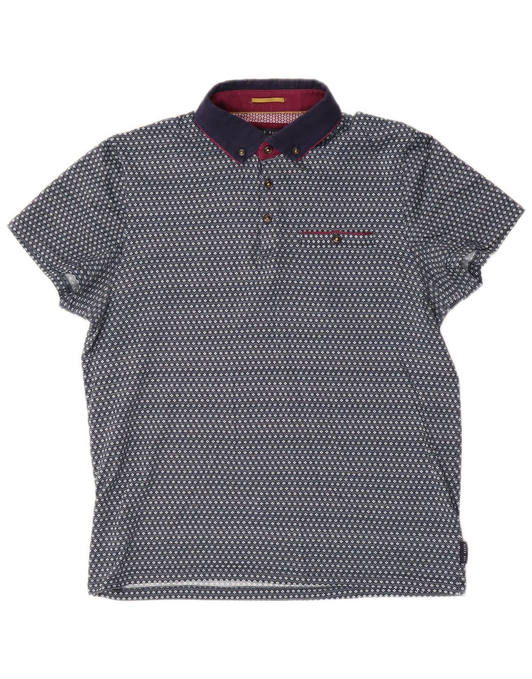 Ted Baker Mens Polo Shirt Size 3 Medium Blue Geometric Cotton
