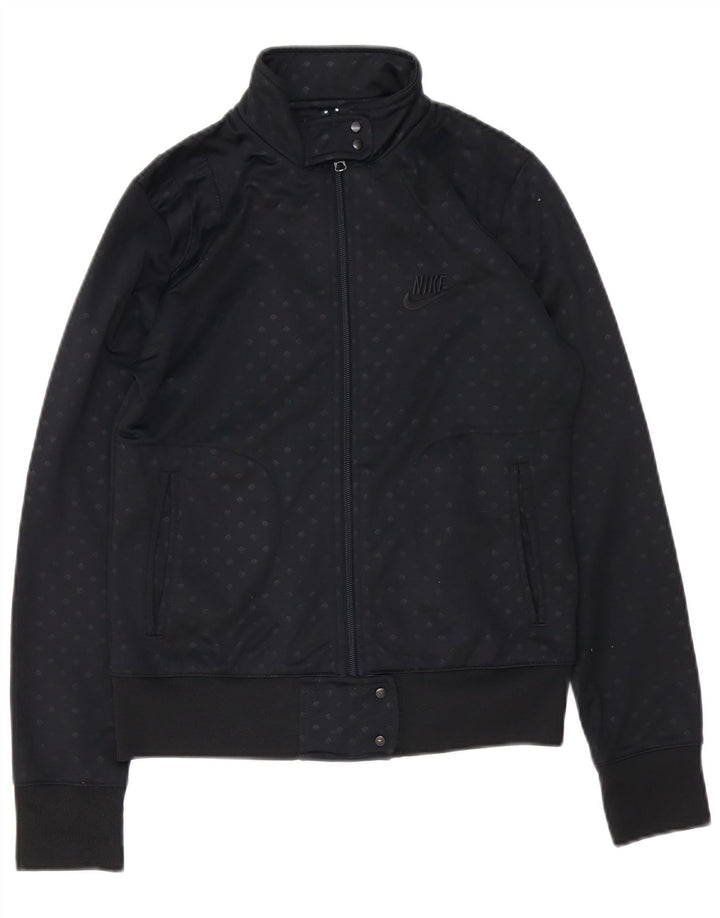 Nike Womens Tracksuit Top Jacket UK 10/12 Medium Navy Blue Spotted