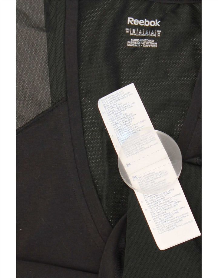 Reebok Womens Vest Top UK 12/14 Medium Black Colourblock Cotton