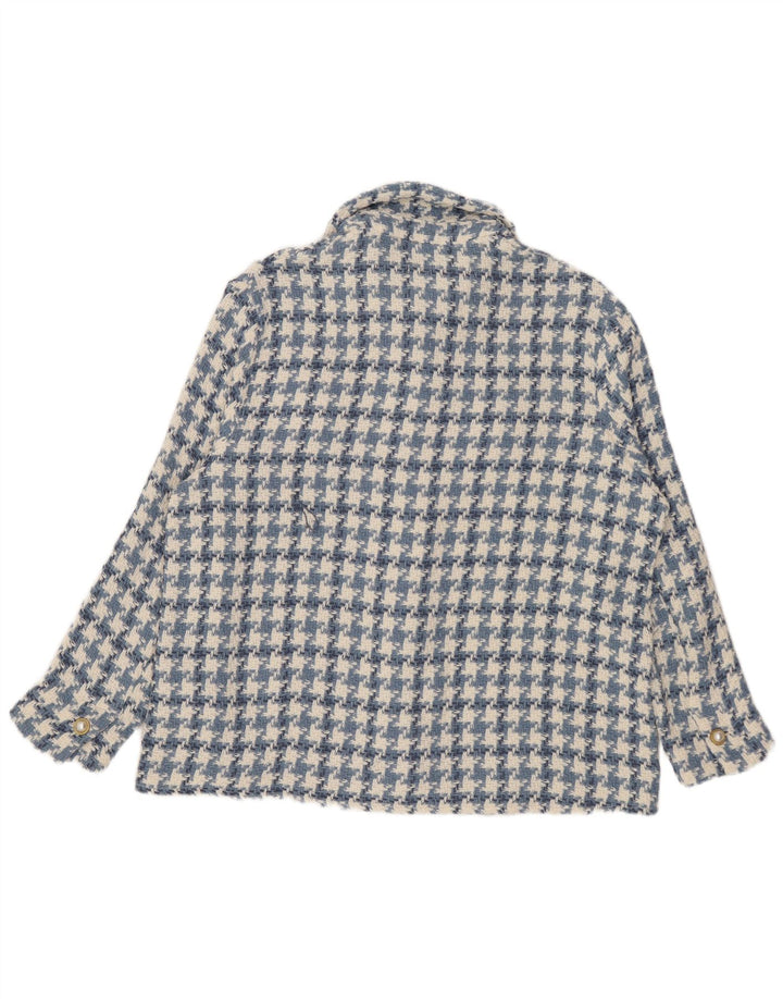 Zara Oversized Bomber Jacket UK 10 Small Blue Houndstooth Bomuld