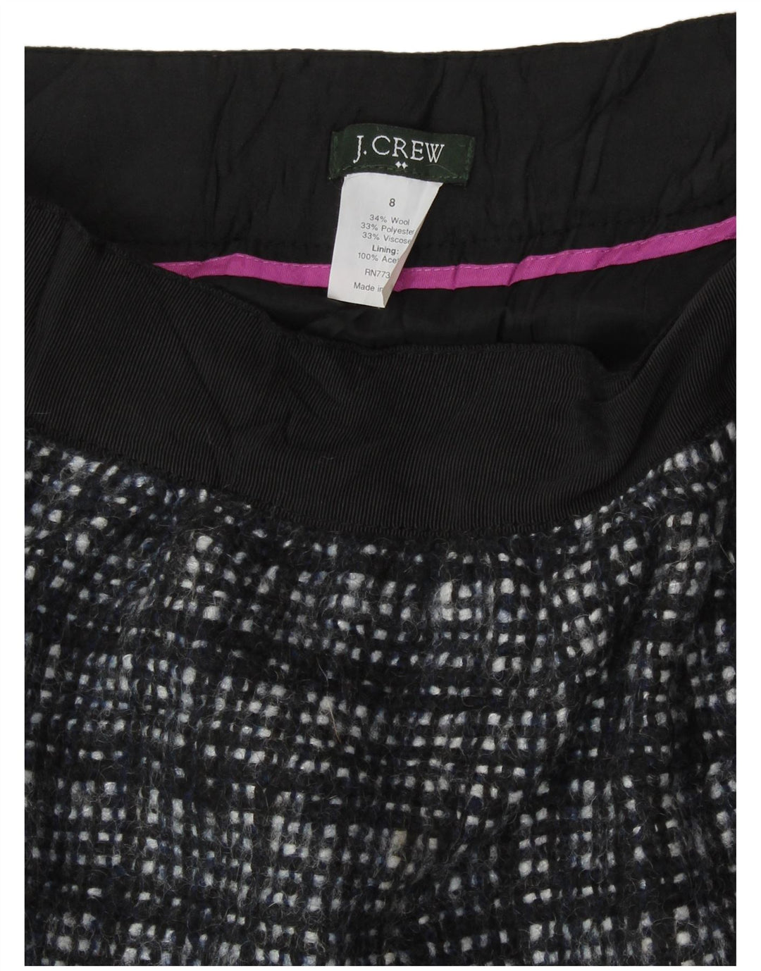J. CREW Mininederdel til kvinder US 8 Medium W30 sort ternet uld