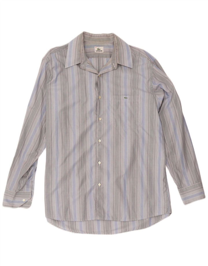 Lacoste Mens Shirt Size 44 XL Blue Striped Cotton