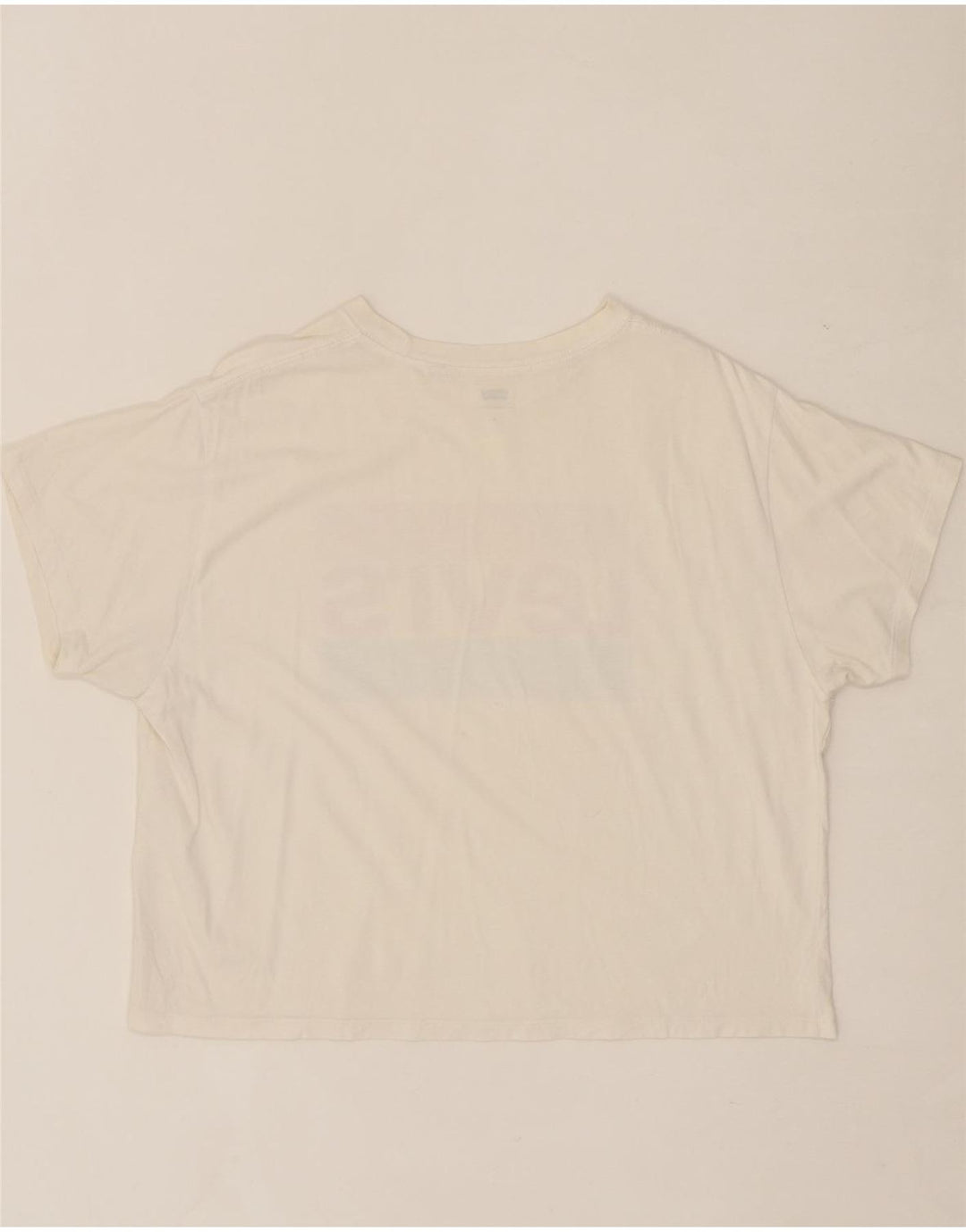 LEVI'S Womens Oversized Crop Graphic T-Shirt Top UK 14 Medium Off White Vintage Levi's and Second-Hand Levi's from Messina Hembry 