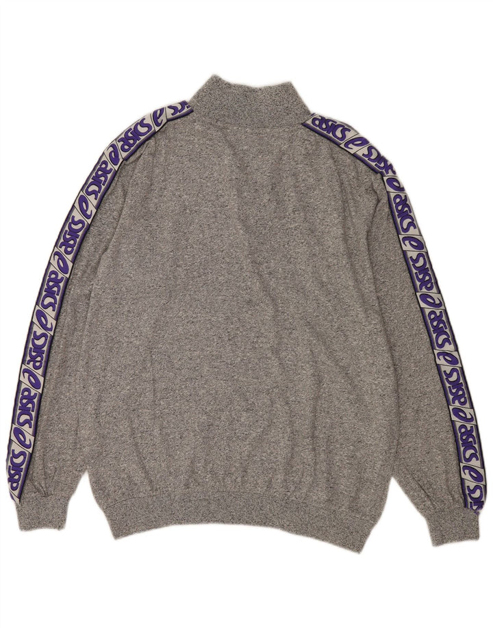 Asics Mens Graphic Zip Neck Sweatshirt Jumper Large Grey Flecked Cotton