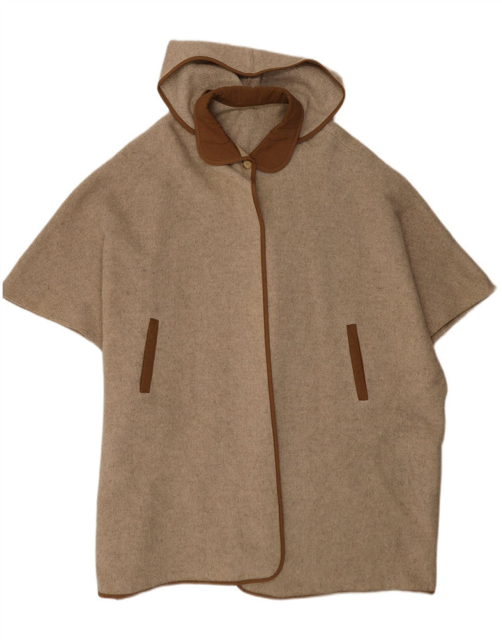 Vintage Womens Hooded Poncho Coat One Size Beige Colourblock