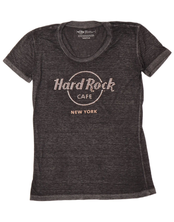 Tricou grafic Hard Rock Cafe pentru femei Top UK 10 mic, gri bumbac cu pete