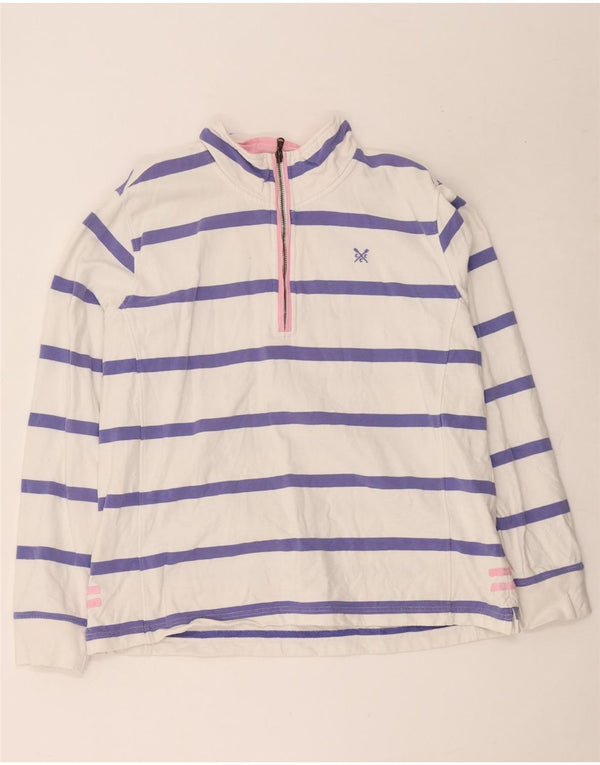 Crew Clothing Womens Zip Neck Sweatshirt Jumper UK 16 Large White Striped
