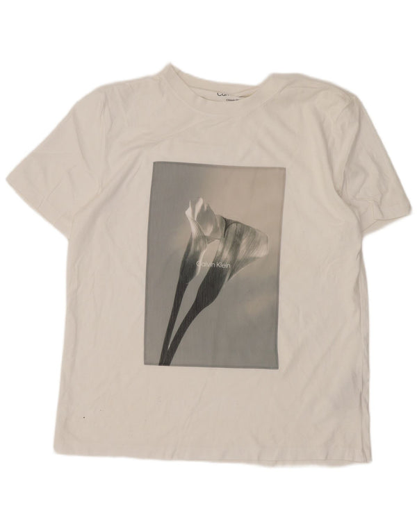 Camiseta masculina Calvin Klein Classic Fit gráfica top pequeno algodão branco