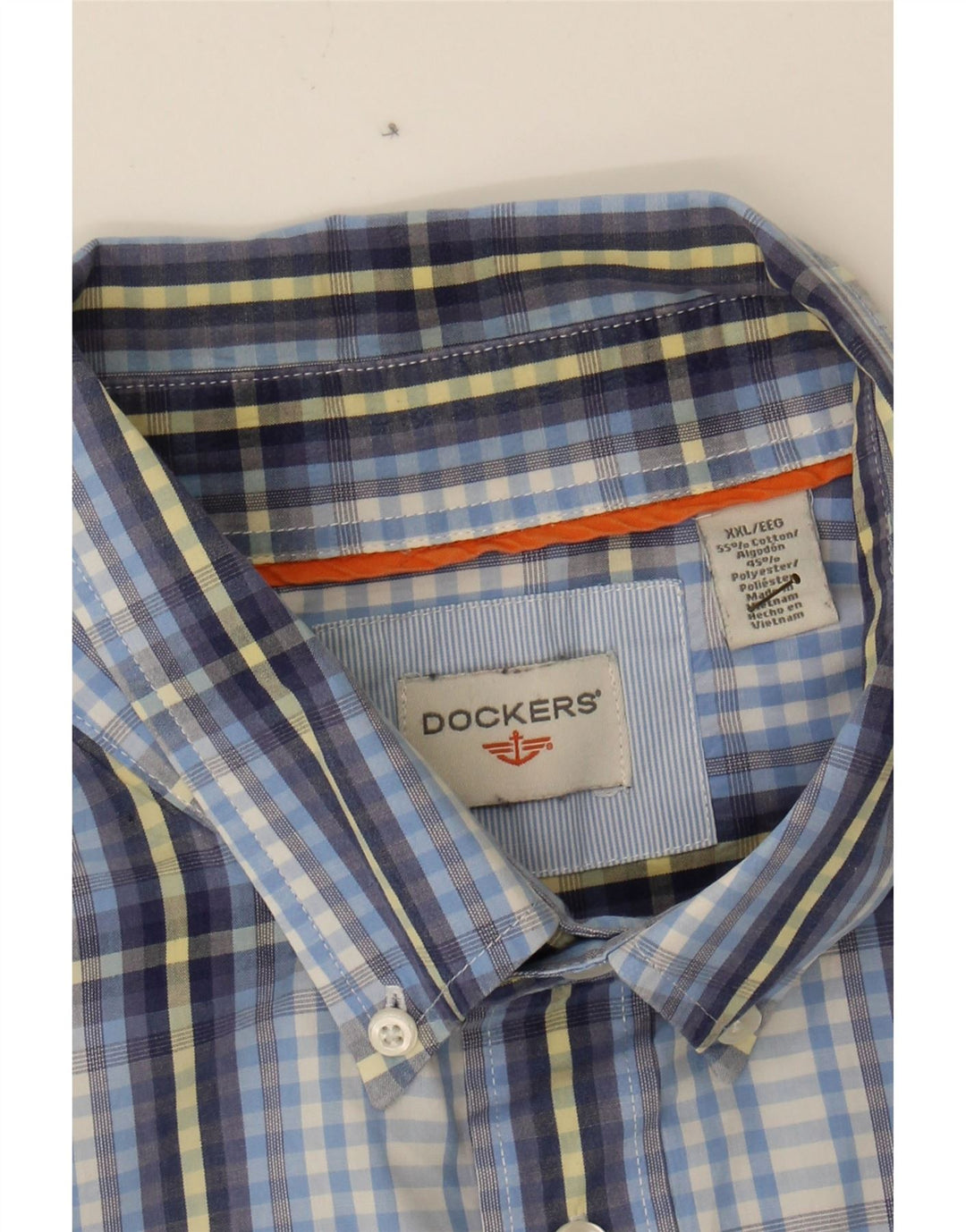 DOCKERS Mens Short Sleeve Shirt 2XL Blue Check Cotton Vintage Dockers and Second-Hand Dockers from Messina Hembry 