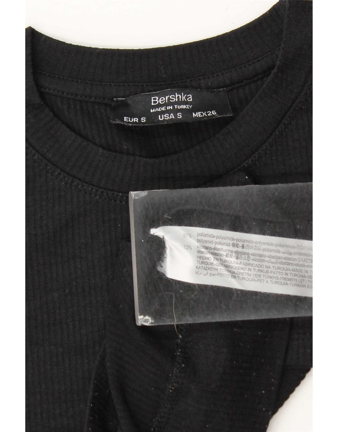 Bershka Womens Crop T-Shirt Top UK 10 Small Black Polyamide