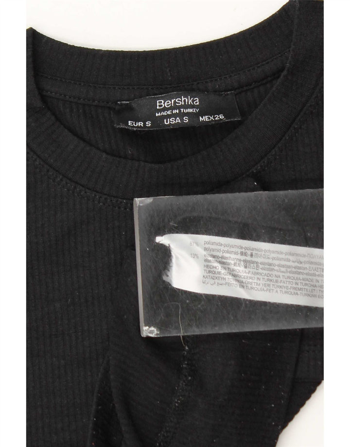 Bershka Womens Crop T-Shirt Top UK 10 Small Black Polyamide