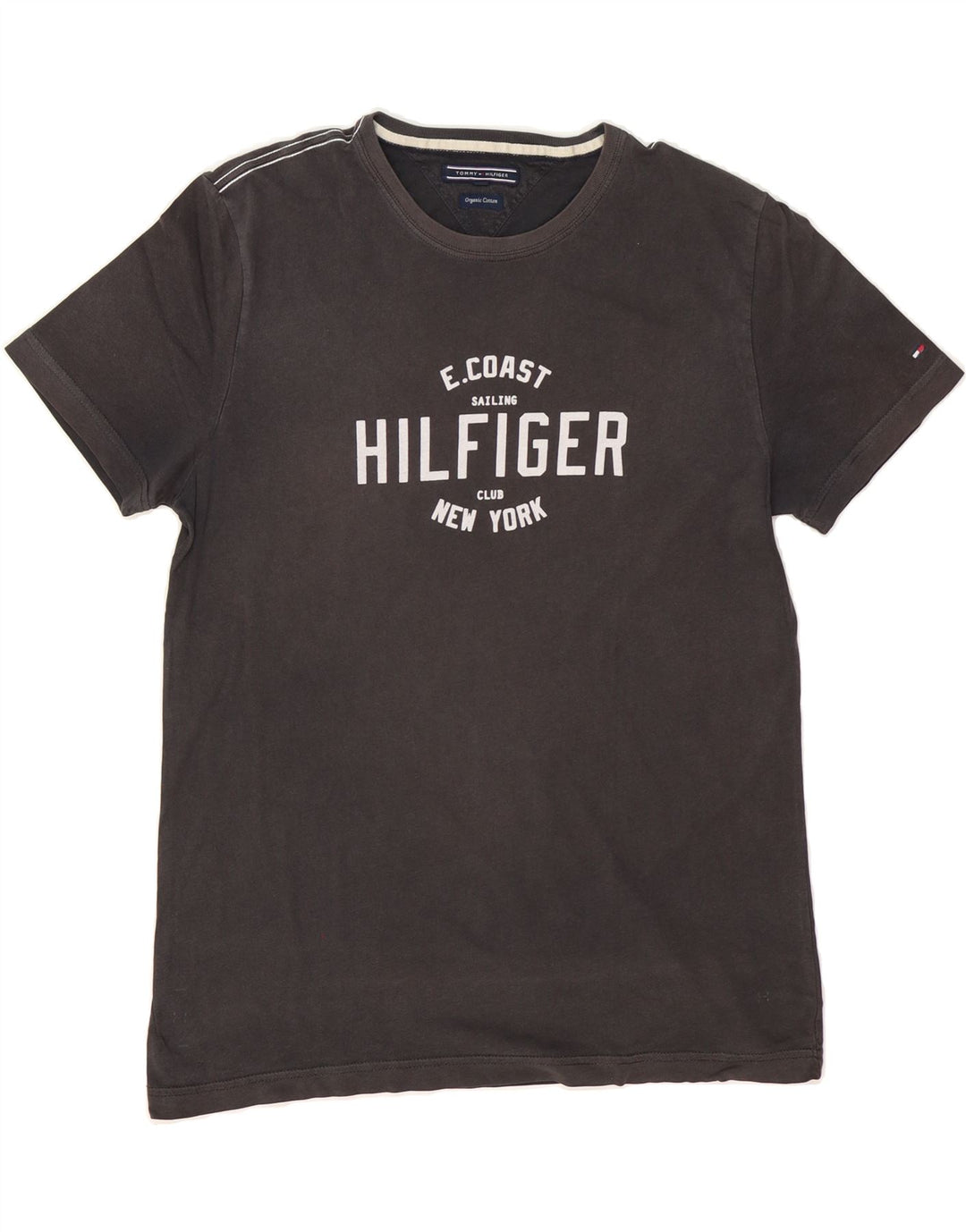 TOMMY HILFIGER Mens Graphic T-Shirt Top Large Black Vintage Tommy Hilfiger and Second-Hand Tommy Hilfiger from Messina Hembry 