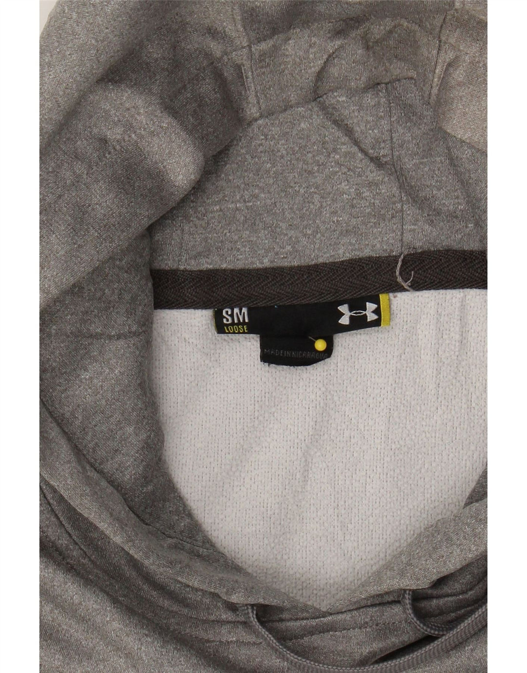 UNDER ARMOUR Mens Graphic Hoodie Jumper Small Grey Polyester Vintage Under Armour and Second-Hand Under Armour from Messina Hembry 