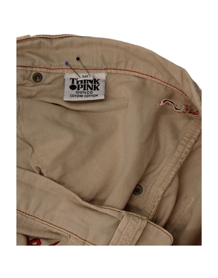 THINK PINK Mens Bermuda Shorts IT 50 Large W34  Beige Cotton