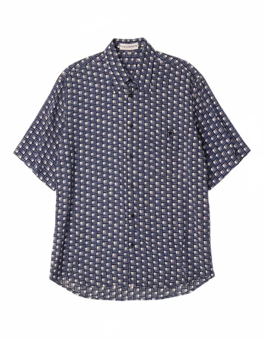 NAZZARENO G. Mens Short Sleeve Shirt Medium Blue Geometric Viscose Vintage Nazzareno G. and Second-Hand Nazzareno G. from Messina Hembry 