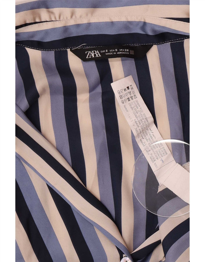 Zara Mujer Blusa Camisa UK 10 Small Poliéster A Rayas Azul