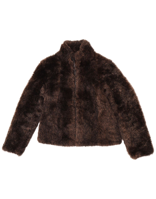 Vintage mujer chaqueta de piel sintética Reino Unido 6 XS marrón acrílico